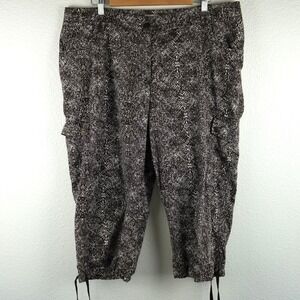 Chico's Brown White Abstract Print Cropped Cargo Pants Size 3 L XL